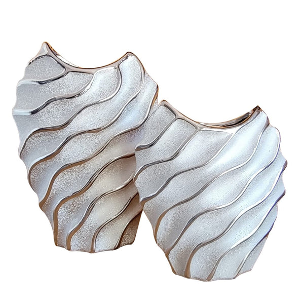 SainaHome decorative vase wave collection silver, white (11"x5")&(8"x4")
