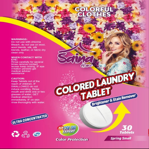 SainaHome Colored Laundry Tablet , Boost Color, Brightener and Stain Remover Tablets - Clean, Sparkle, Hygienic -Oxygen Color Safe  - 30 Loads