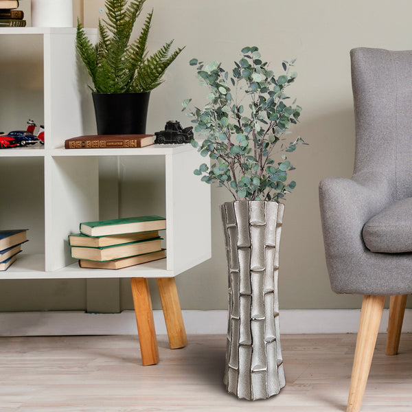 SainaHome Silver Ceramic Vase Modern Decorative Vase Bold Carved Design Home Decor Vases for Living Room