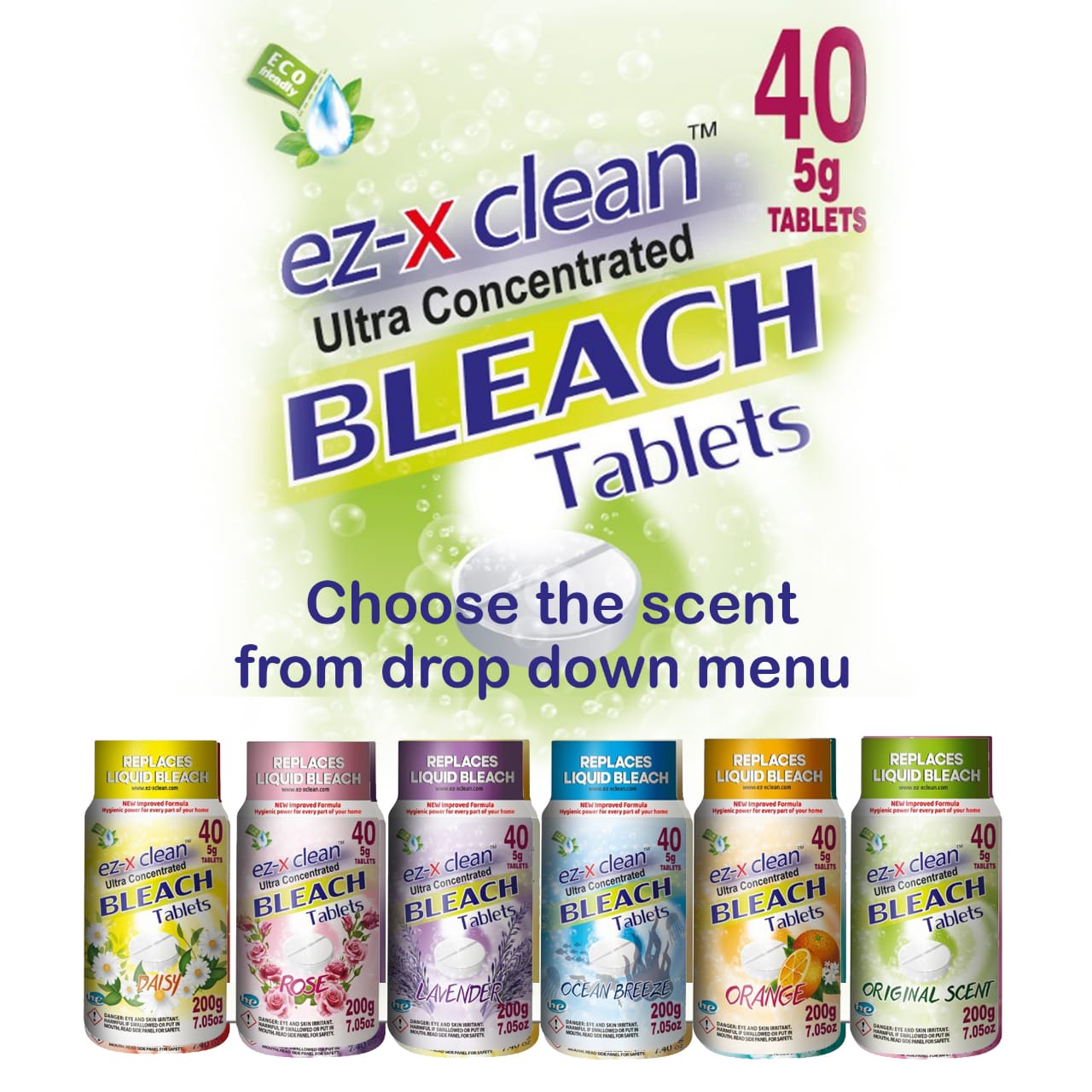 EZ-X CLEAN New and Improved Formula Ultra Concentrated Water Activated Bleach Tablets for Laundry and Multipurpose Cleaning, spring smell