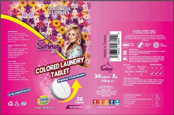 SainaHome Colored Laundry Tablet , Boost Color, Brightener and Stain Remover Tablets - Clean, Sparkle, Hygienic -Oxygen Color Safe  - 30 Loads